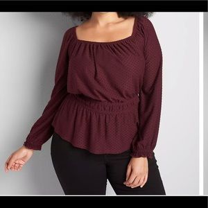 NWT Lane Bryant Square-Neck Knit Blouse With Elastic Waist 22/24 plus